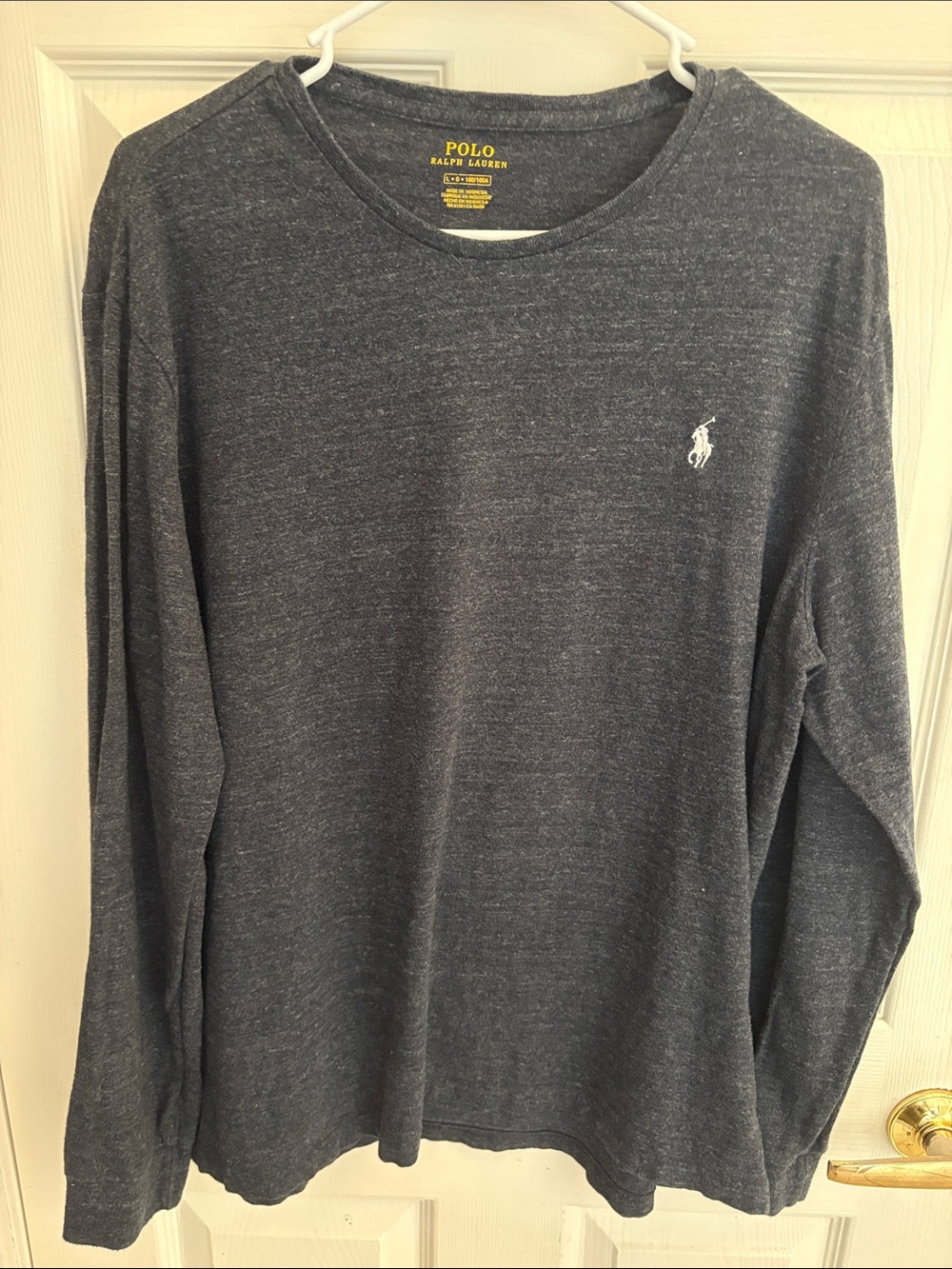 Polo by Ralph Lauren Long-Sleeve Heathered Navy Crewneck Tee size large